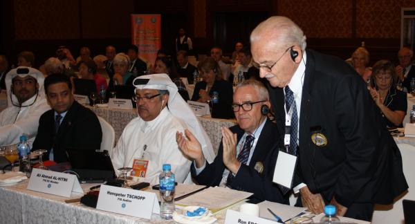 FIG President Prof. Bruno Grandi ITA paid tribute to Froehlich during the FIG Council meeting in Kuwait may2014